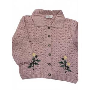 NEW LULI FAMA girl's lily floral textured baby knit collar cardi shirt in baby p
